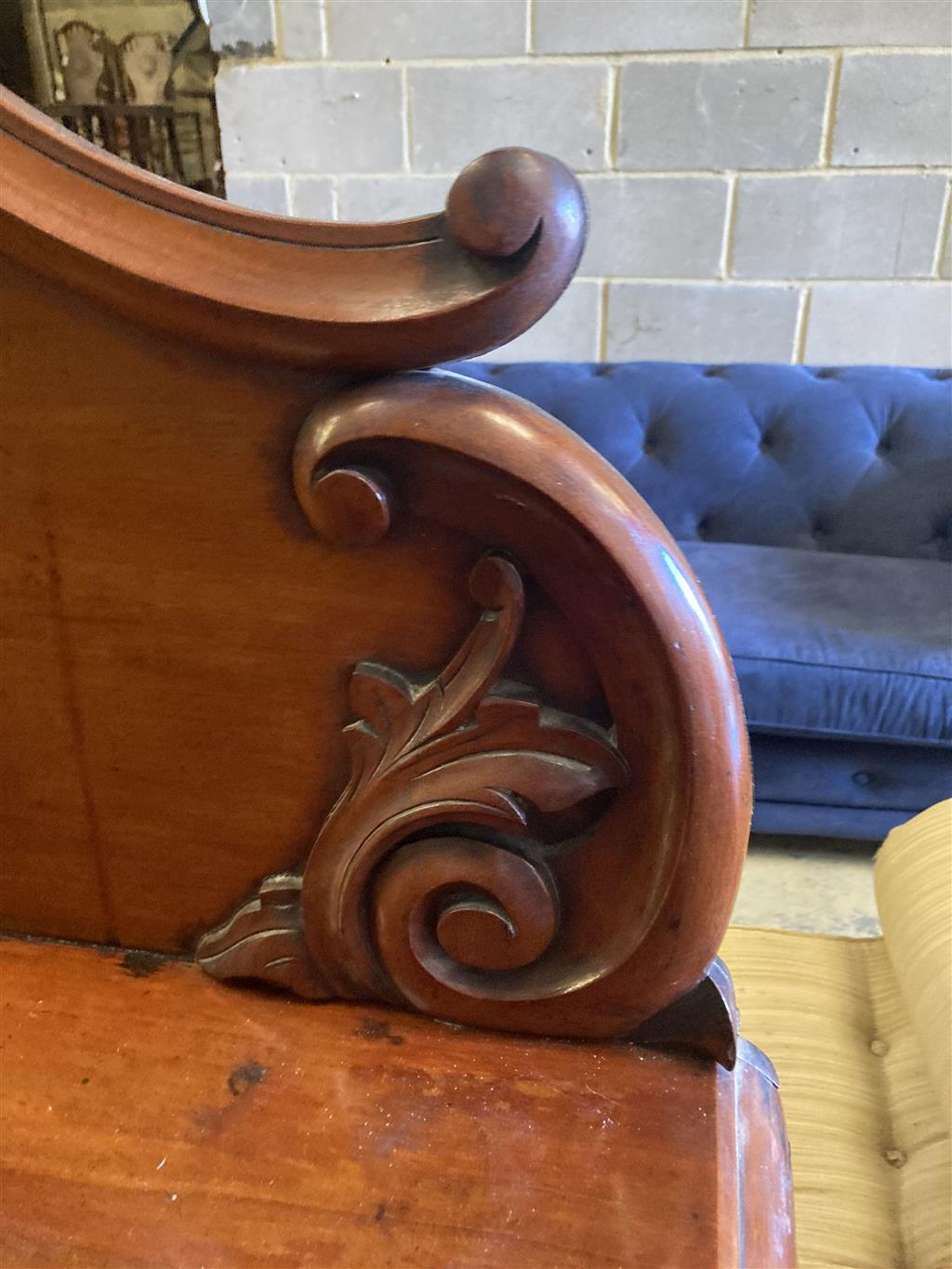 A Victorian carved mahogany sideboard fitted drawers and cupboard, length 150cm, depth 56cm, height 166cm